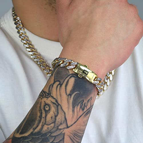 Nuragold 10k Real Yellow Gold Monaco 11mm Miami Cuban Pave Mens Necklace - 18"