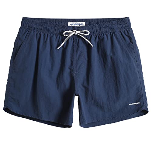maamgic Mens Swim Trunks 5" with Mesh Lining Quick Dry Bathing Suits for Men Swim Shorts Swimwear Nylon Steel Blue Medium