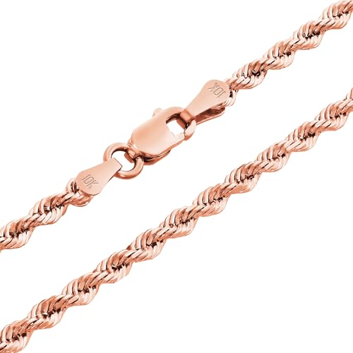 Nuragold 10k Real Rose Gold 2.5mm Rope Chain Diamond Cut Necklace (16"-30") - 16"