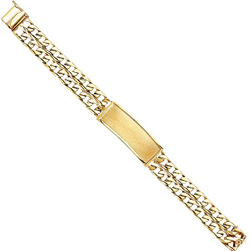 14k REAL Yellow Gold Men's 2 Line Cuban Link ID Bracelet - 8.5"