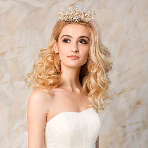 Fesciory Birthday Crown for Women, Gold Plated Crystal Tiara with Sash