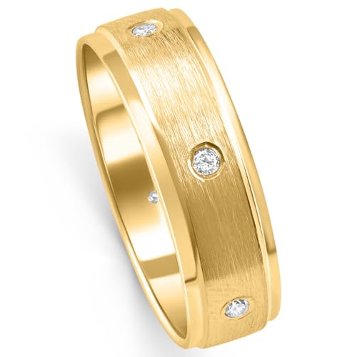 P3 POMPEII3 Pompeii Mens 1/4ct 14K Gold Diamond Comfort Fit Brushed Wedding Ring - Size 7