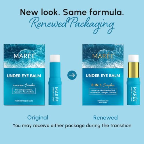 MAREE Under Eye Balm Stick Hydrating – Retinol Caffeine Under Eye Brightener Stick for Older Women – Collagen Undereye Cream for Dark Circles & Wrinkles – 0.28 Ounce, Blue