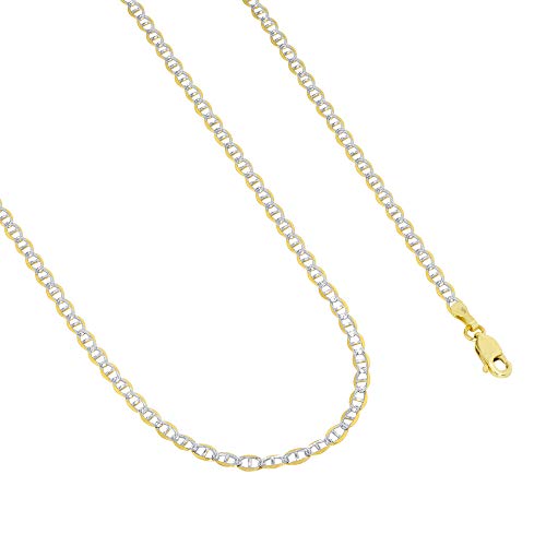 Nuragold 10k Real Yellow Gold Mariner 3mm Chain Anchor Link Pave Necklace - 26"