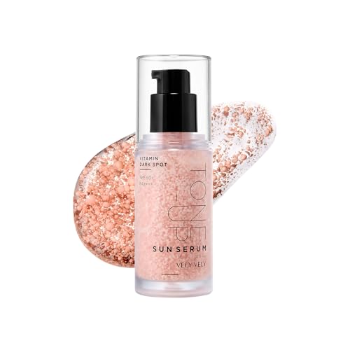 VELY VELY Vitamin Dark Spot Tone-Up Sun Serum, SPF 50+ PA++++ Broad Spectrum Facical Sunscreen Lightweight, Non-Sticky, No-Pilling Evens Out Skin Tone for Sensitive Skin 30ml/1.01 oz