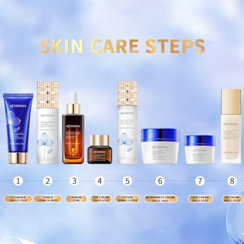 R RadiantRise Anti-Aging Skin Care Kit For Women Anti-Wrinkle Firming Skin Care Daily Routine Rejuvenating 8-In-1 Skincare Sets Gift Sets