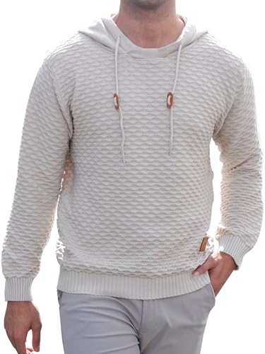 KKXILI Mens Hooded Sweatshirt Casual Long Sleeve Drawstring Solid Knitted Hoodie Pullover Sweater