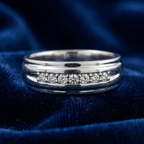 P3 POMPEII3 Pompeii Mens 1/4ct White Gold 7 Stone Diamond Ring 10k Polished Wedding Anniversary Band - Size 10