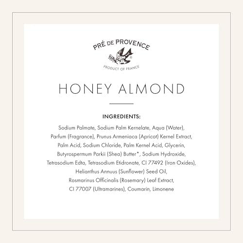Pre de Provence Artisanal French Moisturizing Soap Bar, Shea Butter Enriched, Quad Milled for Long Lasting Rich Smooth Lather, 5.3 Ounce, Honey Almond
