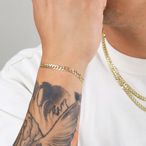 Nuragold 14k Real Yellow Gold Cuban Curb Solid Link Chain Bracelet - 5mm - 9"