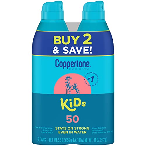 Coppertone Kids Sunscreen Continuous Spray SPF 50, Broad Spectrum UVA/UVB Protection, Water Resistant 80 Minutes, 5.5 Oz, Pack of 2