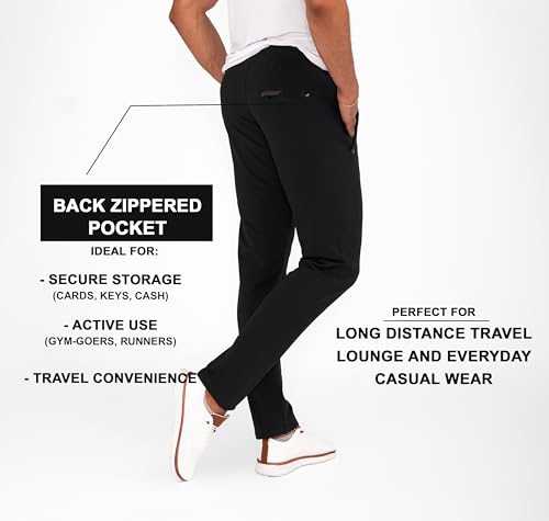 SCR SPORTSWEAR Mens Tall Sweatpants Made in Turkey - Luxury Tall Joggers for Men with Zipper Pockets and Drawstring Elastic Waist - Athletic Lounge Pants, Cotton, Tapered, Medium, 32Wx33L (Black)
