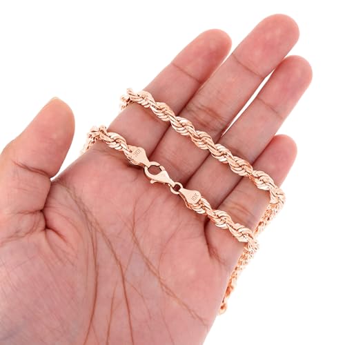 Nuragold 10k Real Rose Gold 6mm Rope Chain Diamond Cut Mens Necklace - 22"