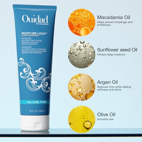 Ouidad Moisture Lock Hair Mask, 7.8 fl oz, Ultra-Nourishing Intense Frizz Control Curly Hair Mask with Macadamia Nut Oil, Olive Oil, Helps Repair, Detangle, Restore Softness & Hydrate, All Curl Types