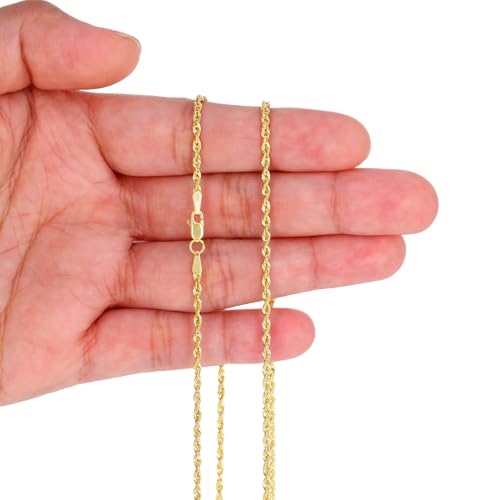 Nuragold 10k Real Yellow Gold 2mm Rope Chain Lightweight Necklace (16"-30") - 22"