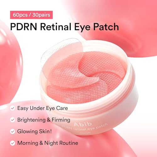 Abib PDRN Retinal Eye Patches for Rejuvenating & Puffy Eyes with Glow Jelly, Niacinamide, 60 Count, Korean Skin Care