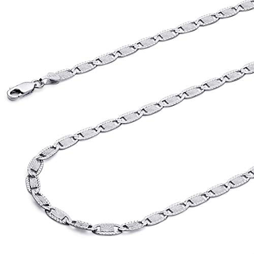 14k REAL White Gold Solid 2.5mm Star/Edge Diamond Cut Chain Bracelet with Lobster Claw Clasp - 7"