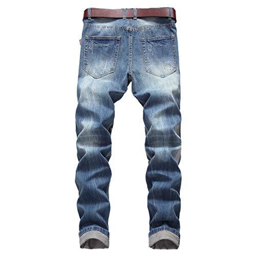 DANT BULUN Men's Ripped Distressed Destroyed Slim Fit Straight Leg Denim Jeans(W42,Blue2)