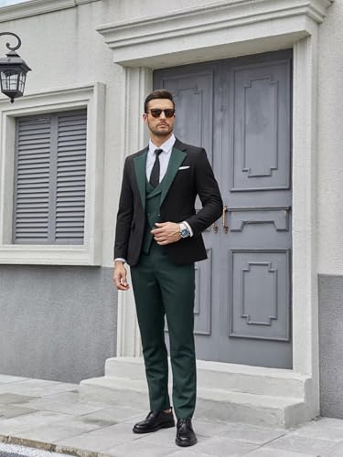 Wangyue Mens Suits Black Grey Tuxedo Mens 3 Piece Suit Slim Fit Tuxedo for Men Prom Wedding Suits Groomsman Dinner Party,L