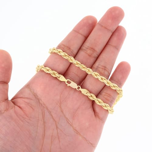Nuragold 10K Real Yellow Gold Rope Chain Diamond Cut Bracelet Men & Women - 5mm,8.5"