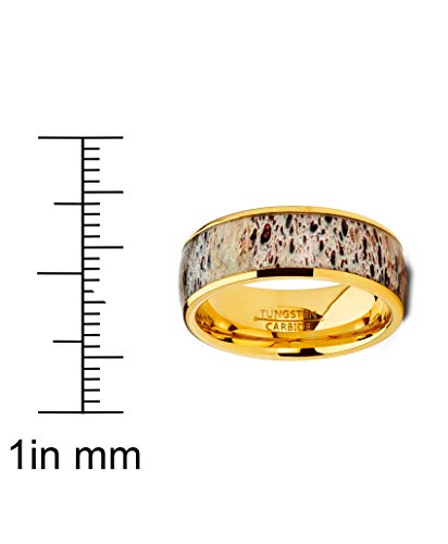 Metal Masters Co. Unisex Men's Gold Tone Tungsten Wedding Band Engagement Ring Deer Antler Inlay 8mm 13