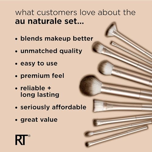 Real Techniques Au Naturale 9 Piece Makeup Brush Set, For Liquid, Cream, & Powder Foundation, Eyeshadow, Blush, & Contour, Premium Quality Face Brushes, Gift Set, Cruelty-Free