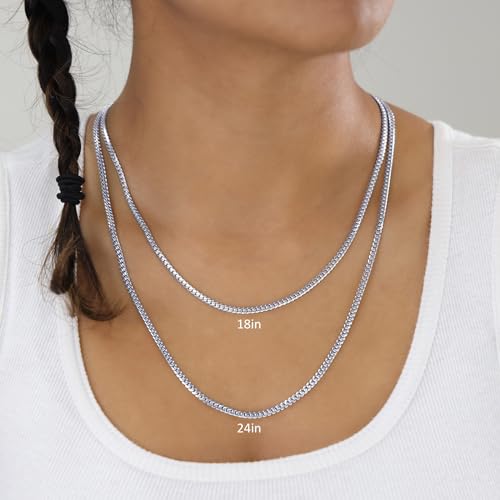 Nuragold 14K Real White Gold Miami Cuban Solid Link Chain Italian Necklace - 3.5mm,24"