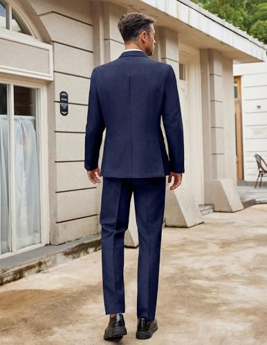 COOFANDY Men Suits Classic Fit 2 Piece Suit Set One Button Casual Blazer Wedding Bussiness Suit Separates, Dark Blue, Large