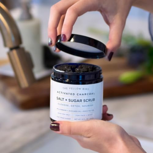 Activated Charcoal Face & Body Scrub – Natural Deep Cleansing Exfoliator for Smooth, Soft Skin – Gentle Salt & Sugar Scrub for Armpit & Foot Detox – For Men & Women – Made in USA