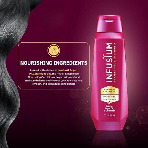Infusium Repair and Replenish Nourishing Conditioner - Hair Conditioner with Keratin, Argan Oil, and Ceramides - Suitable for All Hair Types - 13.5 oz