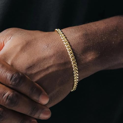 Porment 6.5mm 14K Gold Cuban Bracelets for Men & Women Dainty Stackable Cuban Link Chain for Men Fashion Simple Bracelet Non-tarnish Gold Jewelry Unisex Gift Lifetime Quality