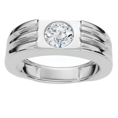 P3 POMPEII3 Pompeii Men's 1/2Ct Round Bezel Diamond Solitaire Ring 14k Gold or Platinum Lab Grown - Size 12 (E/F,VS1-VS2)