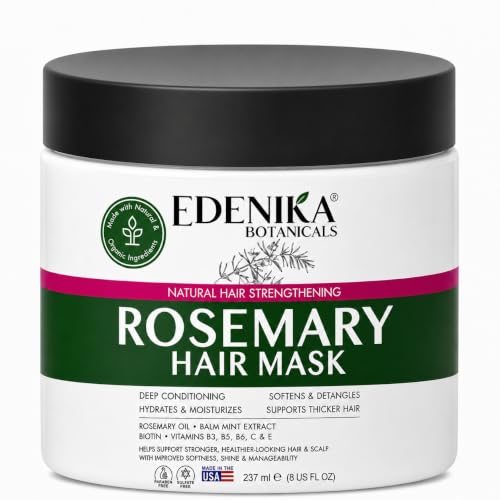 EDENIKA BOTANICALS Rosemary Hair Mask with 100% Rosemary Oil & Biotin, Anti-Hair Loss & Strengthening Treatment, Deep Conditioning & Hydration for Thicker-Looking Hair, Sulfate-Free, Men & Women