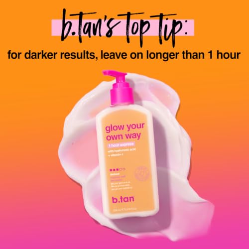 b.tan Dark Self Tanning Lotion | Glow Your Own Way 1 Hr Express Sunless Tanner - Daily Quick Suntan Cream, Best Natural Bronze, Ultra Hydrating, Face & Body, No Fake Tan Smell, Summer & Pool Essential