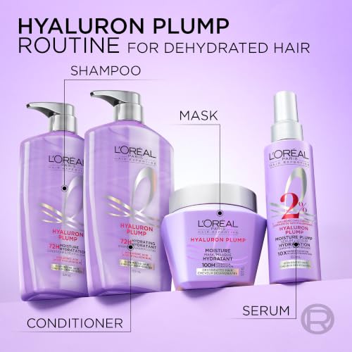 L'Oreal Paris Elvive Hyaluron Plump Hydrating Conditioner for Dehydrated, Dry Hair Infused with Hyaluronic Acid Care Complex, Paraben-Free, 26.5 Fl Oz