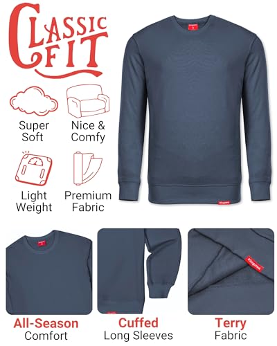 Kingsted Navy Blue Sweatshirt for Men – Super Soft Lightweight Sweater – Premium Terry Fabric – Classic Everyday Comfort Fit (Navy Blue, Large)