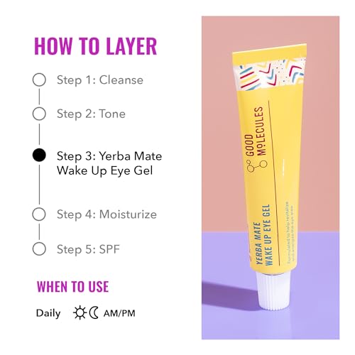 Good Molecules Yerba Mate Wake Up Eye Gel - Yerba Mate, Hyaluronic Acid and Caffeine to Hydrate, Minimize Puffiness and Swelling - Skincare for Face