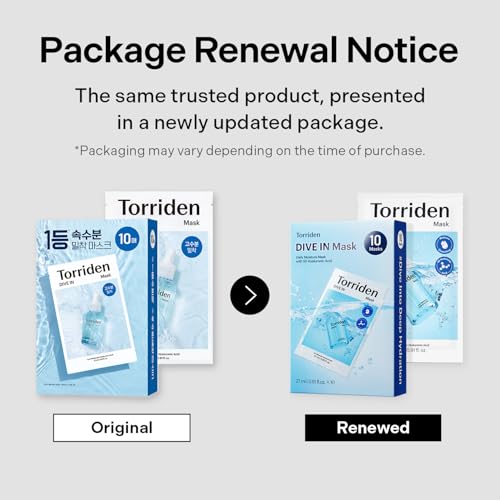Torriden DIVE IN Hyaluronic Acid Facial Mask (10 sheets) | Deep Hydration Korean Face Sheet Mask | Panthenol & Allantoin | Korean Skincare Mask