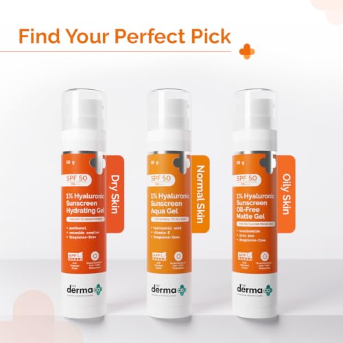 The Derma Co 1% Hyaluronic Sunscreen Aqua Gel with SPF 50 & PA++++ | Broad Spectrum UVA/B & Blue Light Protection | Lightweight & Quick Absorbing with Vitamin E | 1.76 Oz/50g