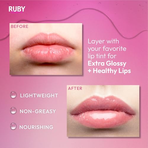 Ruby Kisses Hydrating Clear Lip Oil Treatment Gloss (6 Pack), Hydrates & Heals with Vitamin E & Jojoba, Lightweight Non-Greasy Formula with Almond Oil, Repair & Protect Dry Chapped Lips