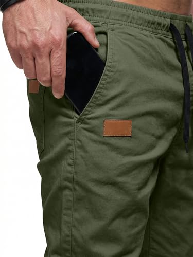 JMIERR Mens Casual Joggers Pants - Cotton Drawstring Chino Cargo Pants Hiking Outdoor Twill Track Jogging Sweatpants Travel Essentials Pants with Pockets for Men, M, B Green