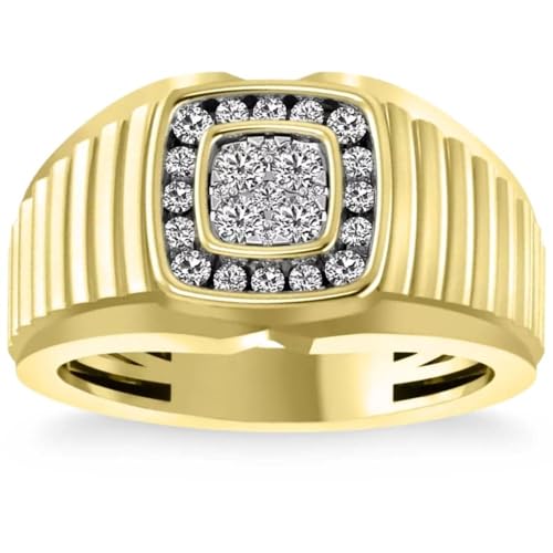 Pompeii 1/2 Ct Mens Diamond Ring Wide Polished Anniversary Band 10k Yellow Gold - Size 7