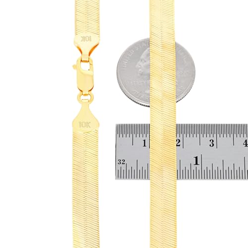 Nuragold 10K Real Yellow Gold Herringbone Chain Flexible Necklace (3mm-9mm) - 18",8mm