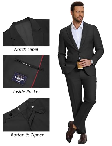 COOFANDY Men's Suits Regular Fit 2 Piece Suit Set Casual Blazer and Pants for Wedding Prom Party Dinner Business Black