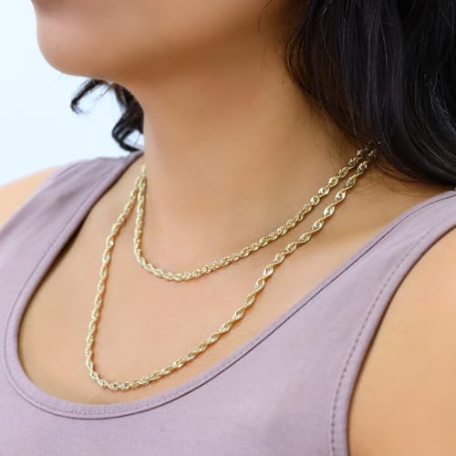 Nuragold 14k Real Yellow Gold 3.5mm Rope Chain Lightweight Necklace 16"-30" - 22"