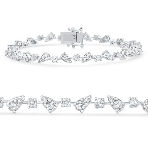 P3 POMPEII3 Pompeii 3.43Ct 14k White Gold Natural Real Diamond Pear Frame Tennis Bracelet 7" Women's