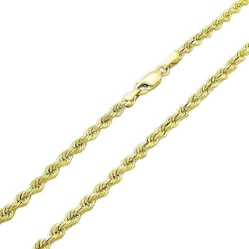 Galaxy Gold GG, 14K Solid Gold Diamond Cut Rope Chain Necklace, 4mm - 24 Inch (18-30" Available), Fine Jewelry