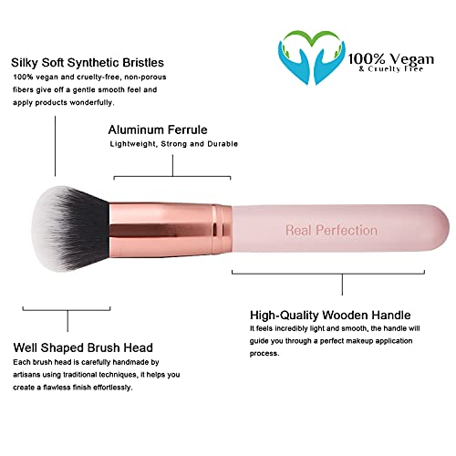 Real Perfection Makeup Brush Set 16 Pcs with 1 Eyebrow Razor Premium Synthetic Foundation Powder Concealers Eyeshadow Blush Makeup Brushes Make up Brushes Kit (Pink)
