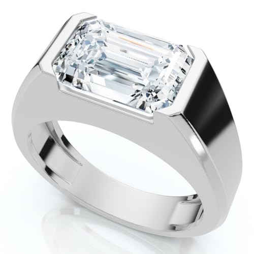 P3 POMPEII3 Pompeii Certified 3Ct Men's Emerald Cut Half Bezel Diamond Ring 14k Gold or Pt Lab Grown - Size 11.5 (F/G,VS1-VS2)