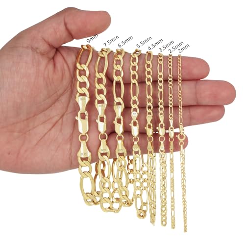 Nuragold 14K Real Yellow Gold Figaro Link Chain Bracelet for Men & Women - 7.5",5.5mm